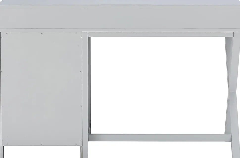 Linon Ari 48"W Home Office Writing Desk With Side Storage, Gray/Silver