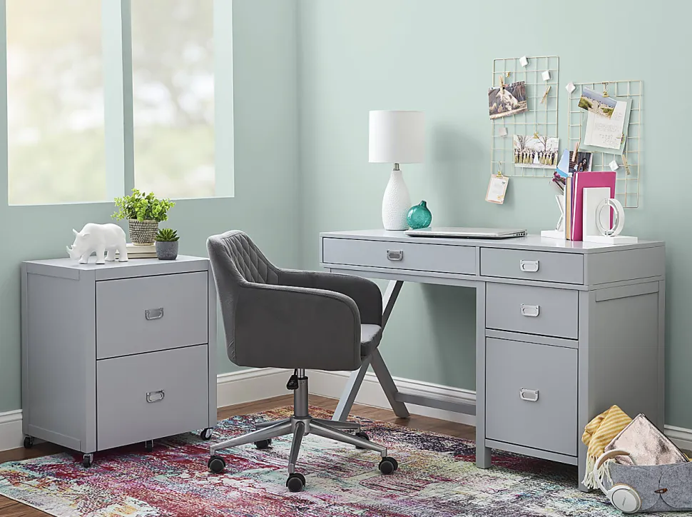 Linon Ari 48"W Home Office Writing Desk With Side Storage, Gray/Silver