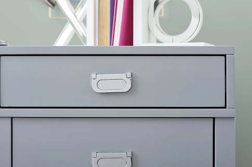 Linon Ari 48"W Home Office Writing Desk With Side Storage, Gray/Silver