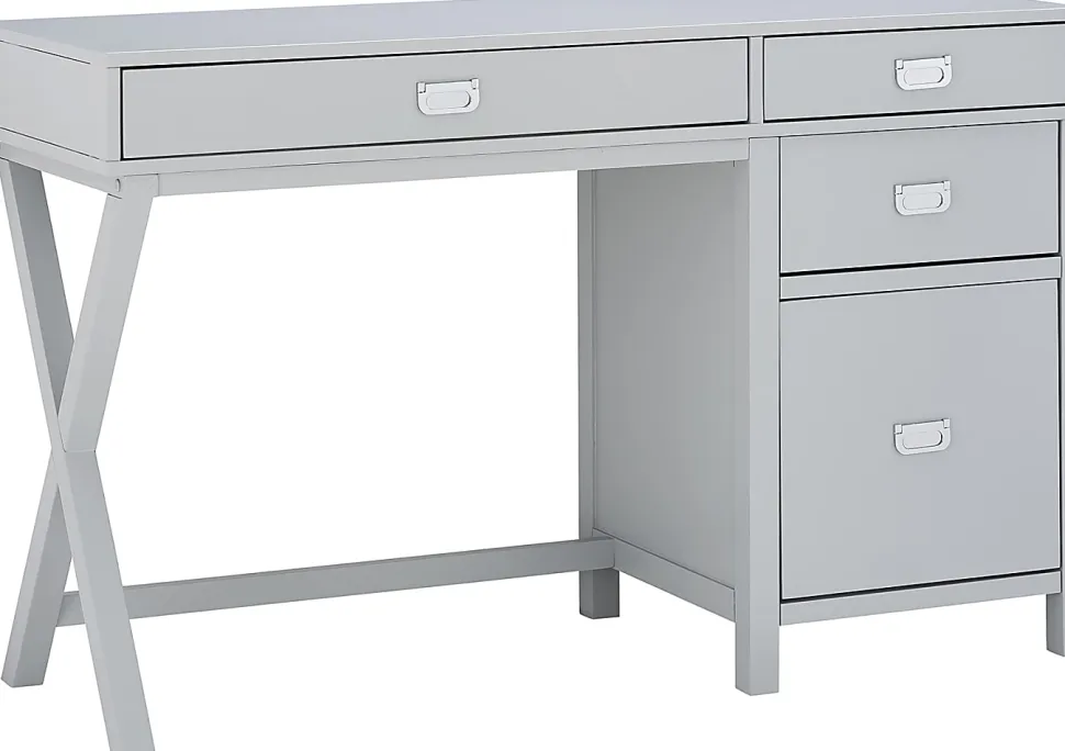 Linon Ari 48"W Home Office Writing Desk With Side Storage, Gray/Silver