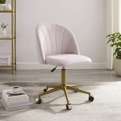 Linon Ashland Velvet Mid-Back Office Desk Chair, Blush Pink/Gold