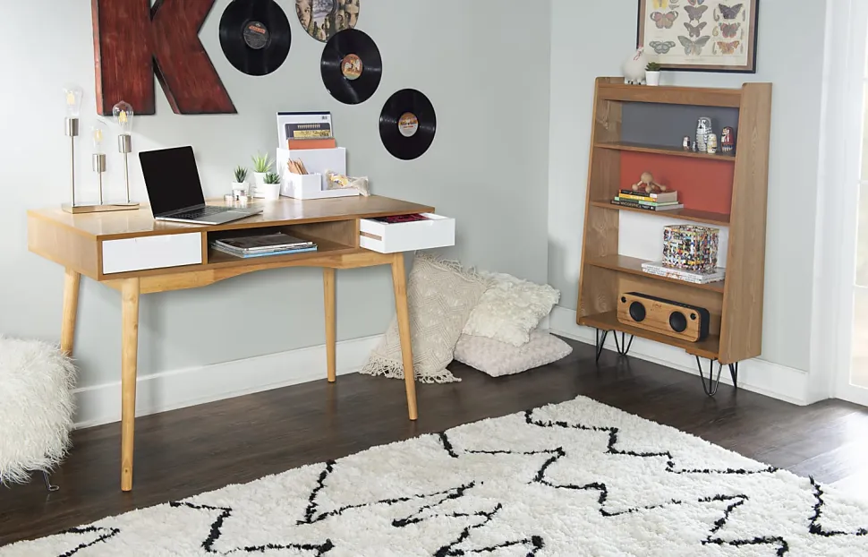 Linon Caden 48"W Home Office Computer Desk With Drawers, Natural/White