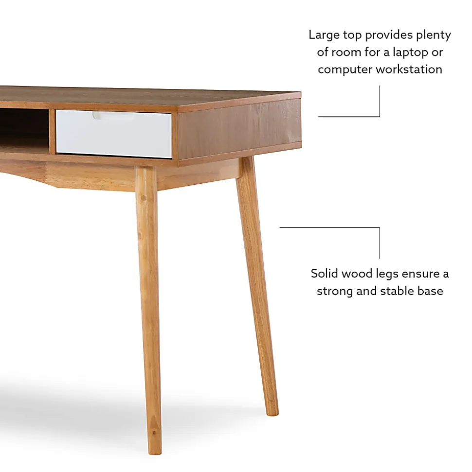 Linon Caden 48"W Home Office Computer Desk With Drawers, Natural/White