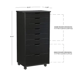 Linon Casimer 8-Drawer Rolling Home Office Storage Cart, Black