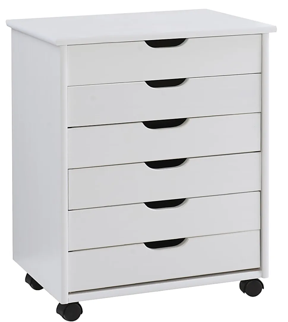 Linon Casimer 6-Drawer Wide Rolling Home Office Storage Cart, White