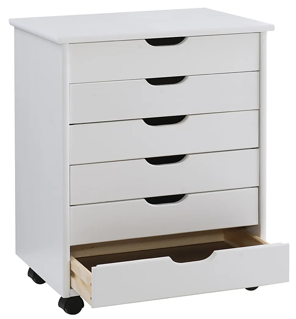 Linon Casimer 6-Drawer Wide Rolling Home Office Storage Cart, White