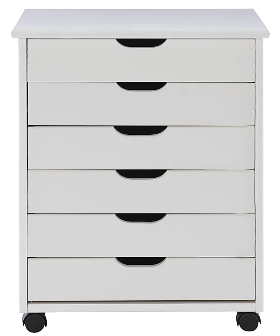 Linon Casimer 6-Drawer Wide Rolling Home Office Storage Cart, White