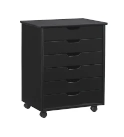 Linon Casimer 6-Drawer Wide Rolling Home Office Storage Cart, Black