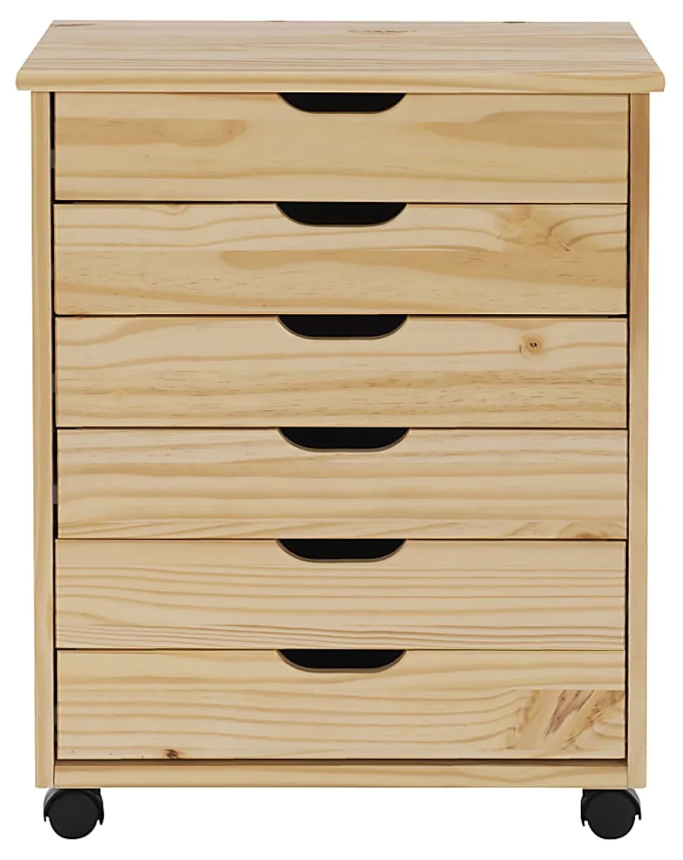 Linon Casimer 6-Drawer Wide Rolling Home Office Storage Cart, Natural