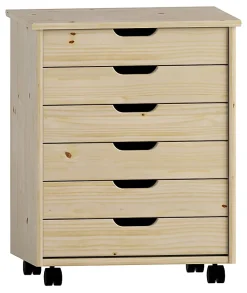 Linon Casimer 6-Drawer Wide Rolling Home Office Storage Cart, Natural