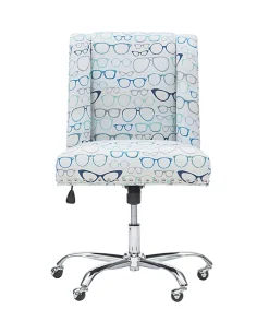 Linon Cooper Mid-Back Home Office Chair, Glasses Print/Chrome
