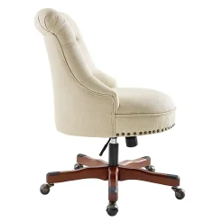 Linon Dallas Fabric Mid-Back Home Office Chair, Beige/Cherry