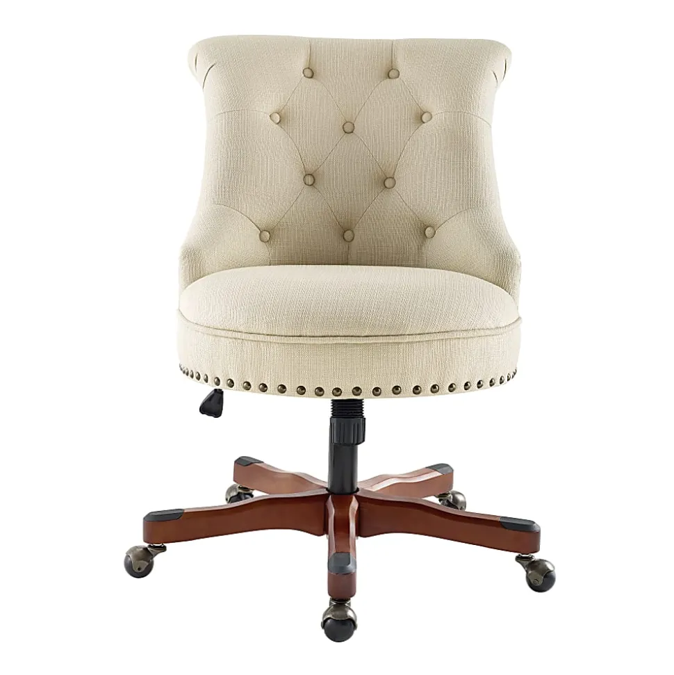 Linon Dallas Fabric Mid-Back Home Office Chair, Beige/Cherry
