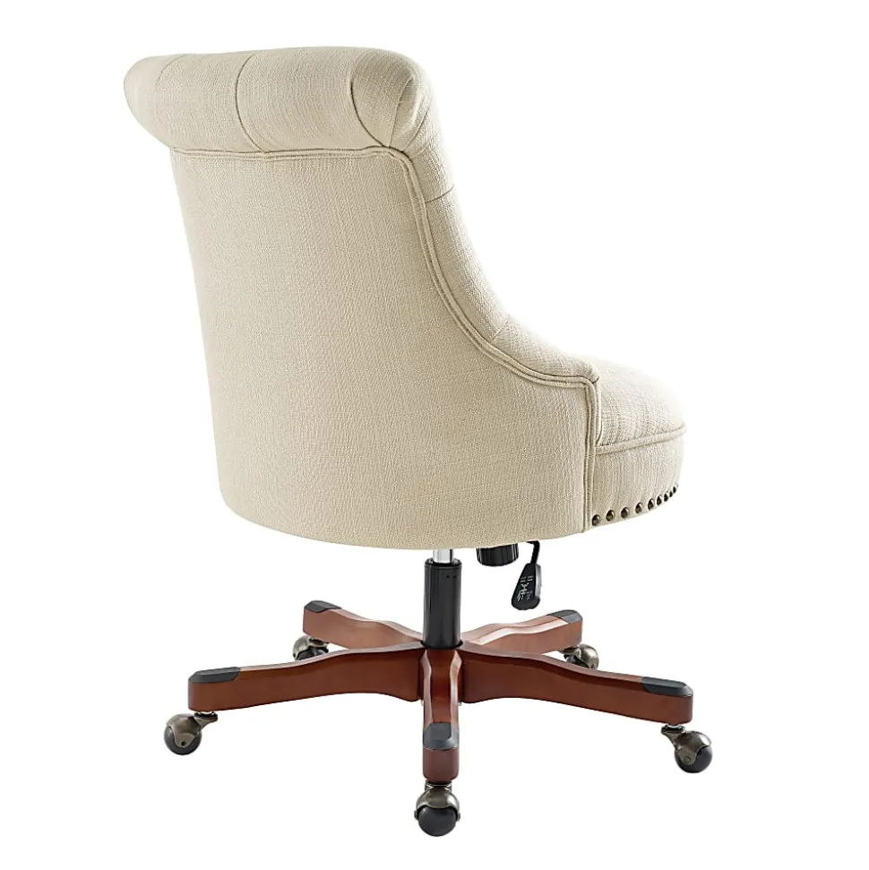 Linon Dallas Fabric Mid-Back Home Office Chair, Beige/Cherry