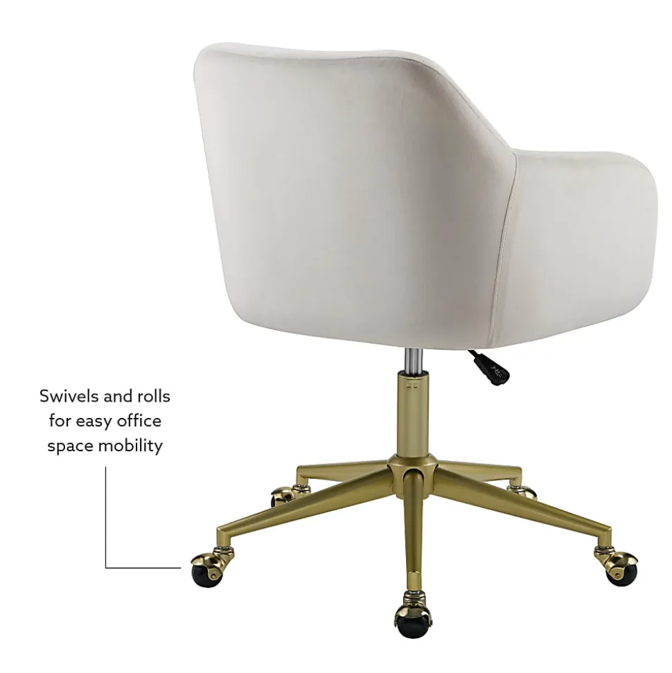 Linon Inman Quilted Fabric Mid-Back Home Office Chair, Off-White/Gold