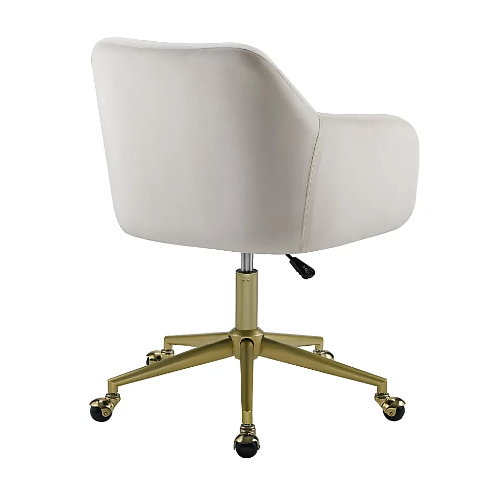 Linon Inman Quilted Fabric Mid-Back Home Office Chair, Off-White/Gold