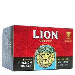 Lion Coffee Single Serve Pods, French Roast, Pack Of 12 Pods