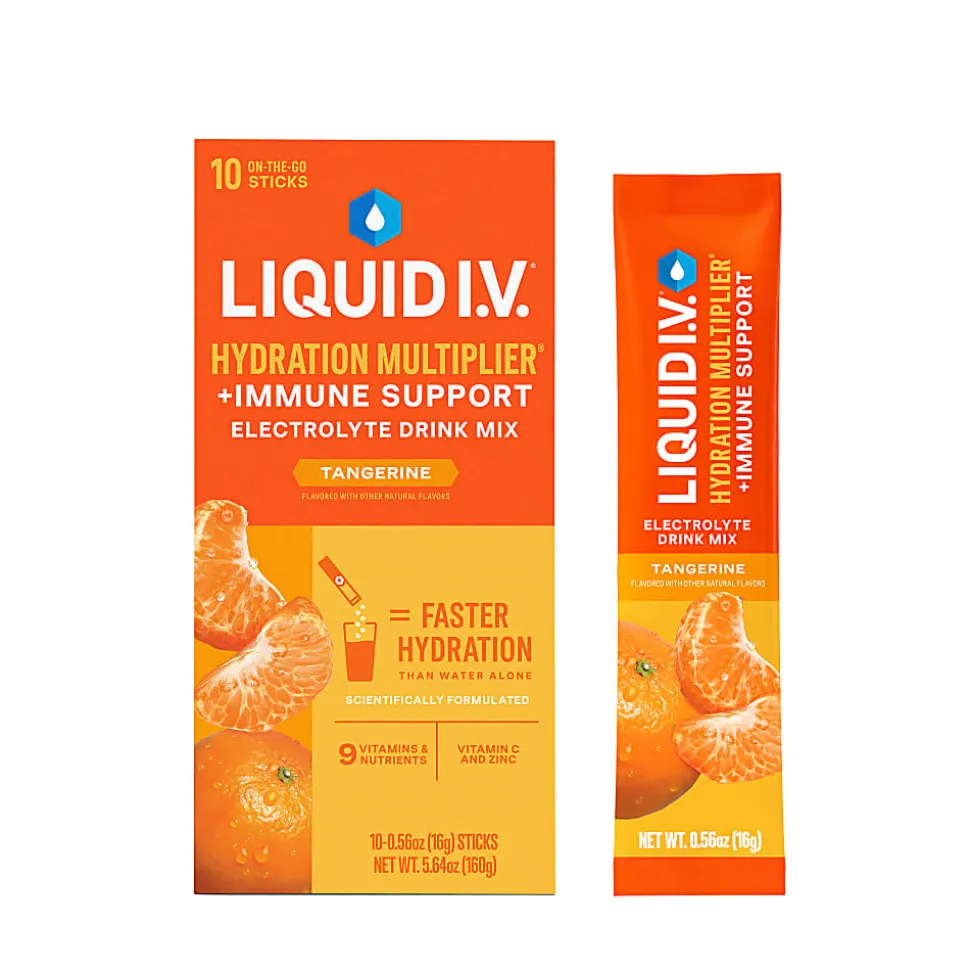 Liquid IV Hydration Multiplier+ Immune Support Drink Mix, 0.56 Fl Oz, Tangerine, Pack Of 10 Pouches