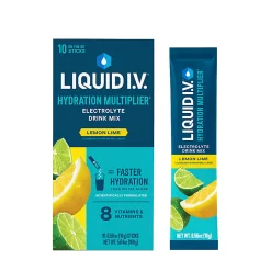 Liquid IV Lemon Lime Hydration Multiplier, 0.56 Fl Oz, Pack Of 10 Pouches