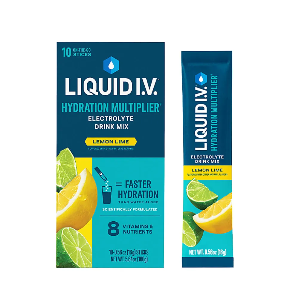 Liquid IV Lemon Lime Hydration Multiplier, 0.56 Fl Oz, Pack Of 10 Pouches