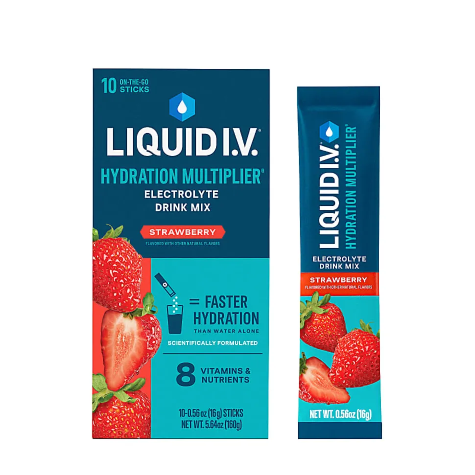 Liquid IV Strawberry Hydration Multiplier, 0.56 Fl Oz, Pack Of 10 Pouches
