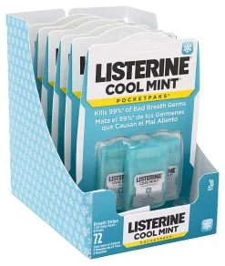 Listerine Cool Mint Pocketpacks Breath Strips, 24 Strips Per Pocketpack, Box Of 18 Pocketpacks