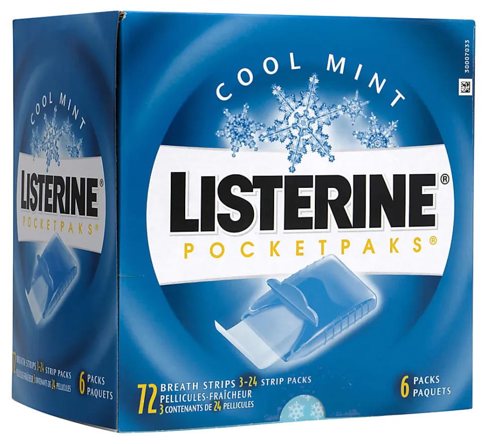 Listerine Cool Mint Pocketpacks Breath Strips, 24 Strips Per Pocketpack, Box Of 18 Pocketpacks