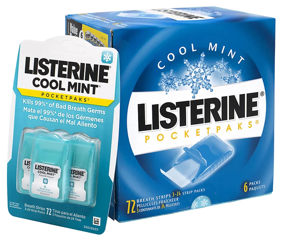 Listerine Cool Mint Pocketpacks Breath Strips, 24 Strips Per Pocketpack, Box Of 18 Pocketpacks