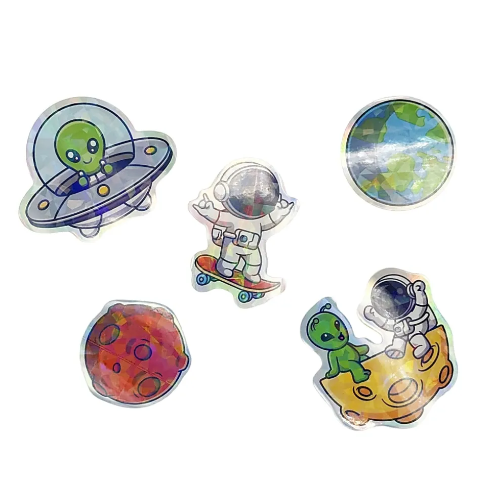 Little Yellow Bicycle Holographic Stickers, Space, Sheet Of 10 Stickers