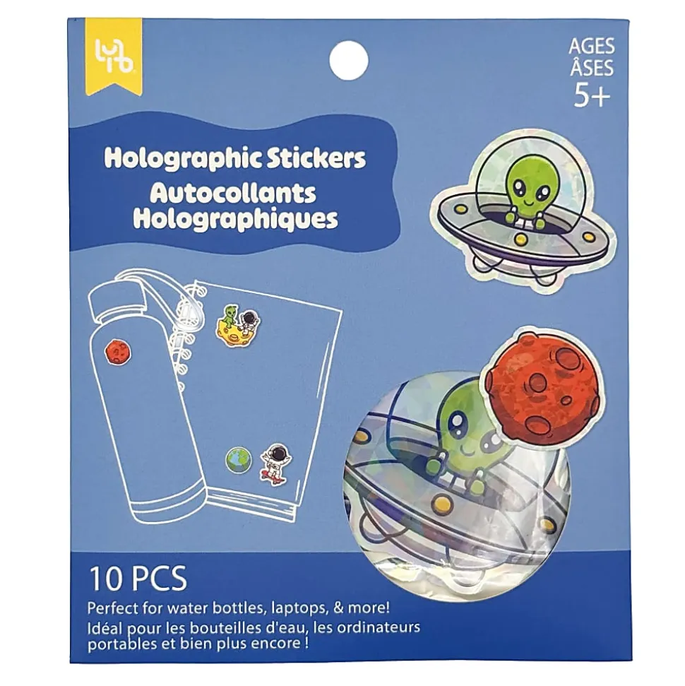 Little Yellow Bicycle Holographic Stickers, Space, Sheet Of 10 Stickers