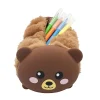 Little Yellow Bicycle® Plush Silicone Pencil Case, Bear, 2-3/4” x 8-1/4”, Brown