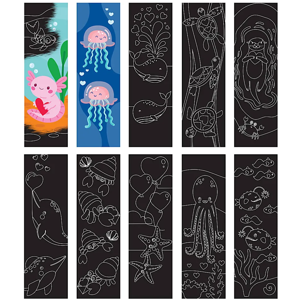 Little Yellow Bicycle® Scratch Art Bookmark Kit, Axolotl, Kit Of 11 Pieces
