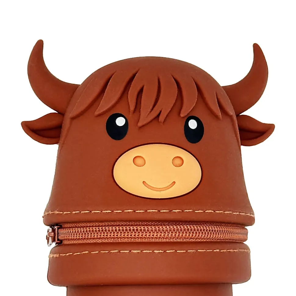 Little Yellow Bicycle® Silicone Pencil Case, Highland Cow, 2-3/4" x 9", Brown