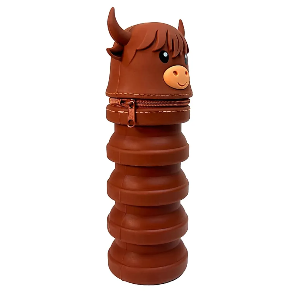 Little Yellow Bicycle® Silicone Pencil Case, Highland Cow, 2-3/4" x 9", Brown