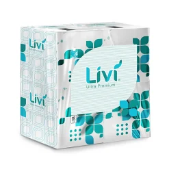 Livi® Ultra Premium Facial Tissue, 2-Ply, White, Cube Box, 80 Sheets/Box, 4 Boxes/Pack, 6 Packs/Carton