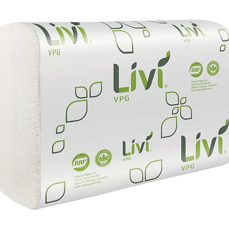 Livi VPG MultiFold Towel - 1 Ply - Multifold - 9.06" Width x 9.45" Length - White - Virgin Fiber, Paper - 250/Pack - 16 / Carton