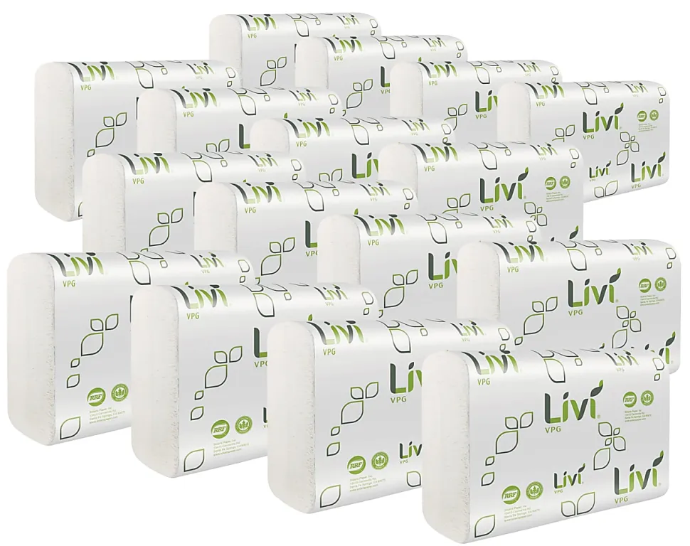 Livi VPG MultiFold Towel - 1 Ply - Multifold - 9.06" Width x 9.45" Length - White - Virgin Fiber, Paper - 250/Pack - 16 / Carton
