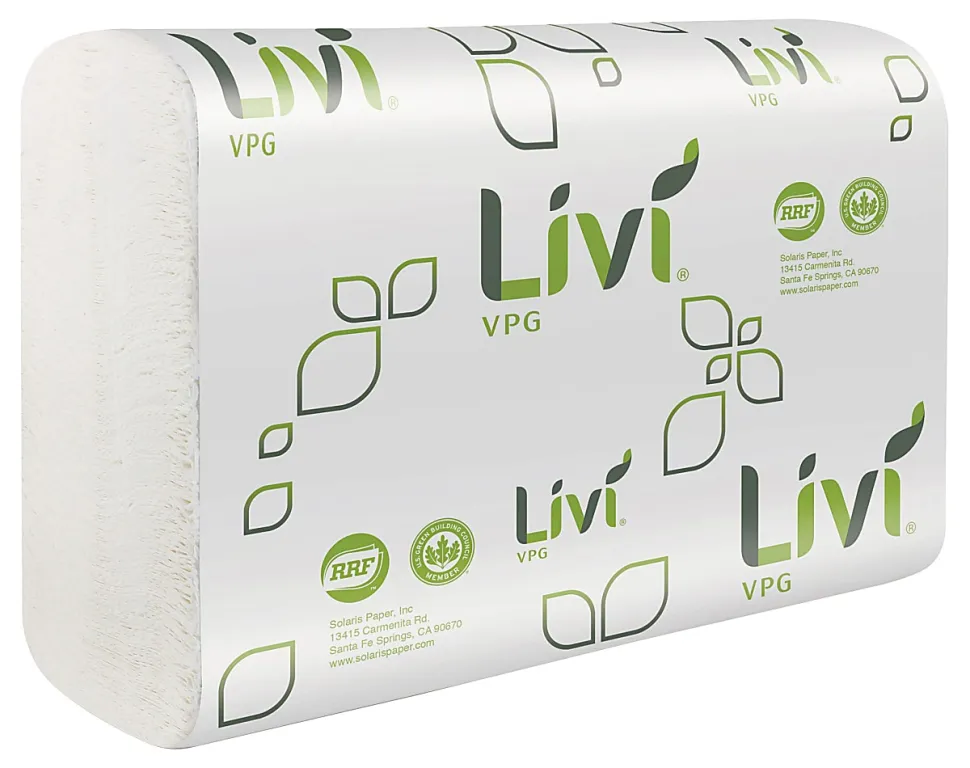 Livi VPG MultiFold Towel - 1 Ply - Multifold - 9.06" Width x 9.45" Length - White - Virgin Fiber, Paper - 250/Pack - 16 / Carton