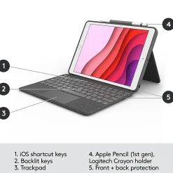 Logitech Combo Touch Keyboard/Cover Case iPad (7th Generation), iPad (9th Generation), iPad (8th Generation) Tablet - 920009608
