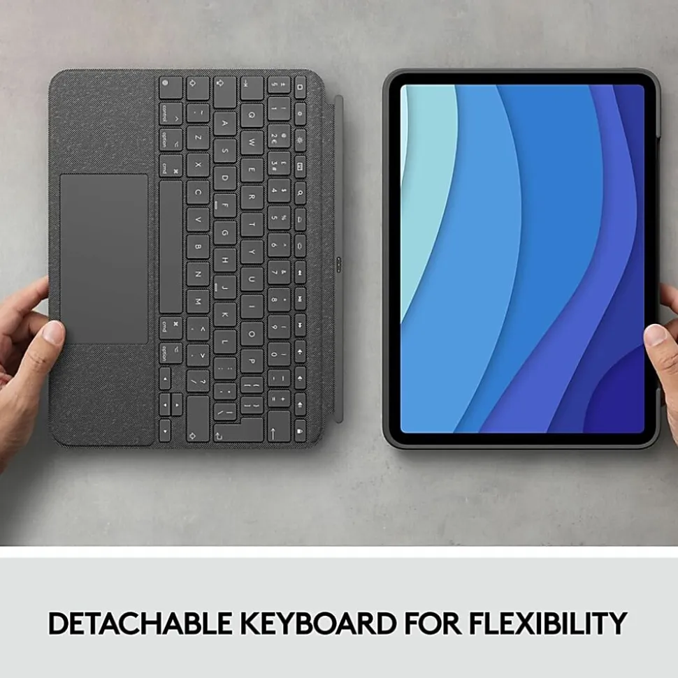 Logitech Combo Touch Keyboard/Cover Case for 11" Apple, Logitech iPad Pro, iPad Pro (2nd Generation), iPad Pro (3rd Generation) Tablet - Oxford Gray