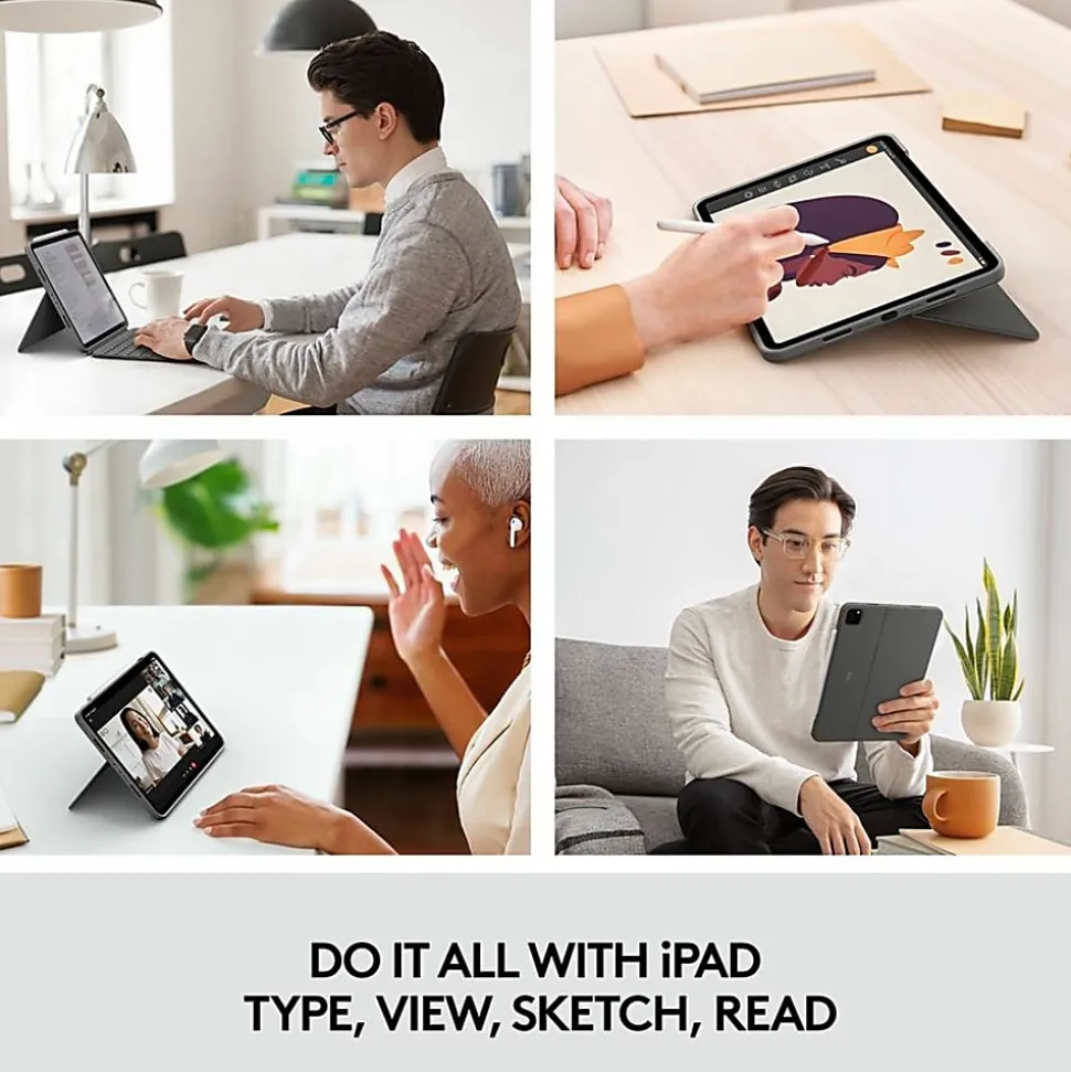 Logitech Combo Touch Keyboard/Cover Case for 11" Apple, Logitech iPad Pro, iPad Pro (2nd Generation), iPad Pro (3rd Generation) Tablet - Oxford Gray