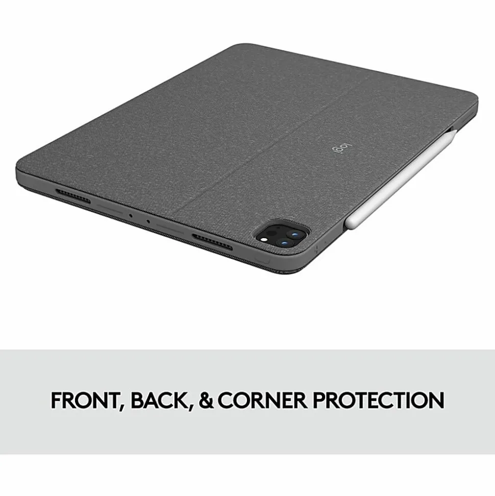 Logitech Combo Touch Keyboard/Cover Case for 11" Apple, Logitech iPad Pro, iPad Pro (2nd Generation), iPad Pro (3rd Generation) Tablet - Oxford Gray