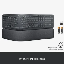 Logitech ERGO K860 Wireless Ergonomic Keyboard - Split Keyboard, Wrist Rest, Natural Typing, Stain-Resistant Fabric