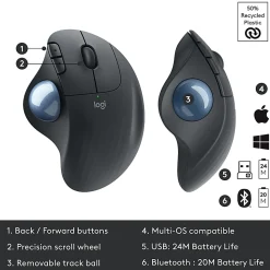 Logitech ERGO M575 Wireless Trackball Mouse, Black