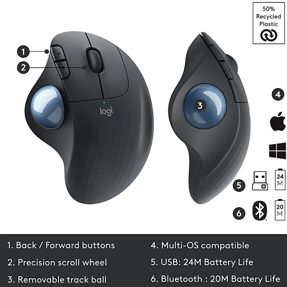 Logitech ERGO M575 Wireless Trackball Mouse, Black