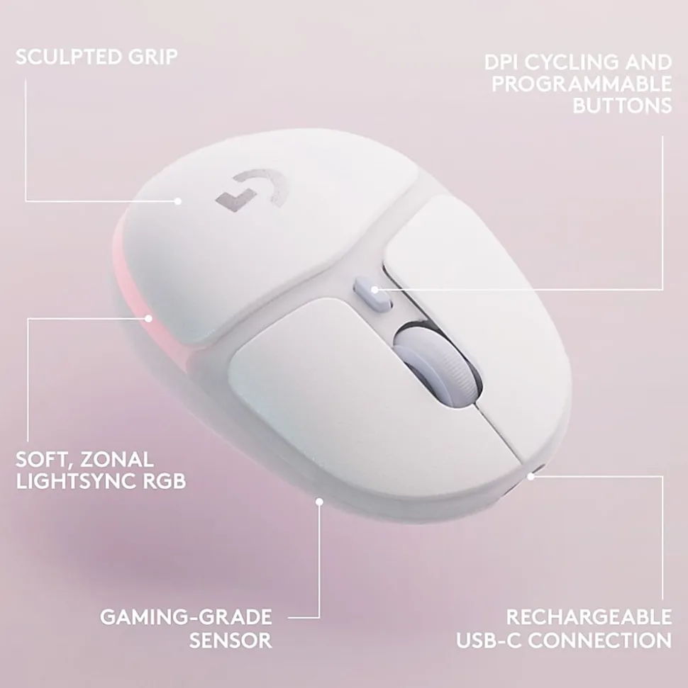 Logitech G705 Gaming Mouse - Wireless - Bluetooth/Radio Frequency - Rechargeable - White Mist - USB - 910006365