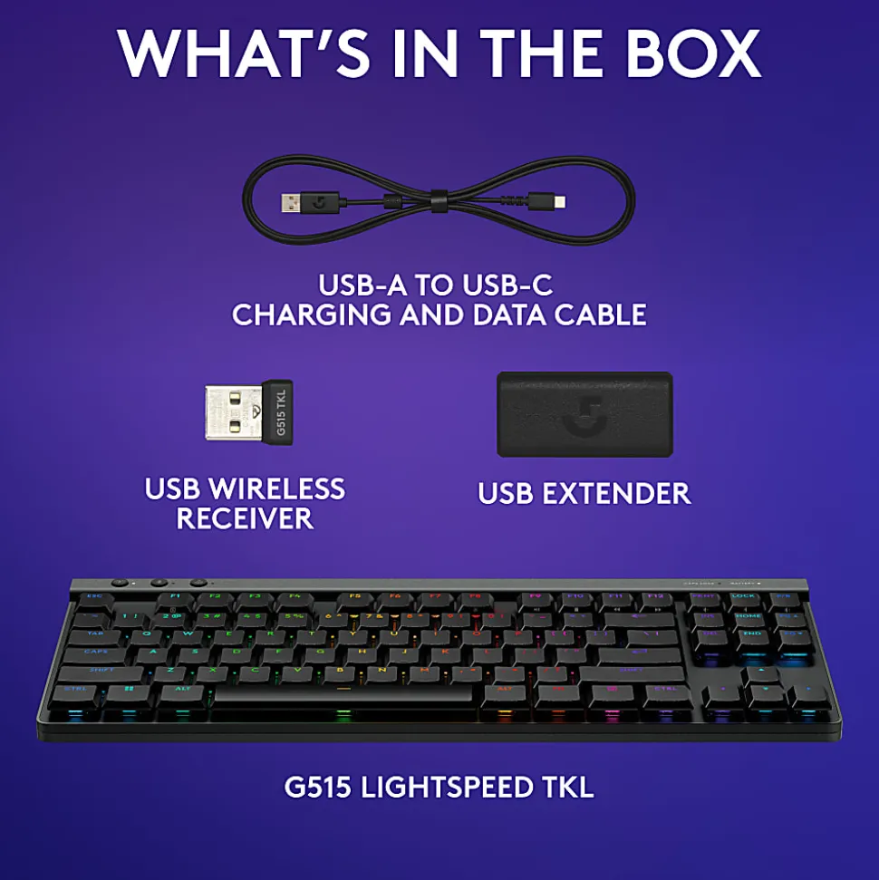 Logitech G515 LIGHTSPEED TKL Low Profile Wireless Gaming Keyboard, LIGHTSYNC RGB, PBT Keycaps, Tactile (Brown) Mechanical Switches - 920012423