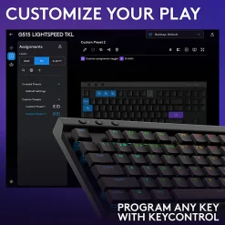 Logitech G515 LIGHTSPEED TKL Low Profile Wireless Gaming Keyboard, LIGHTSYNC RGB, PBT Keycaps, Tactile (Brown) Mechanical Switches - 920012423