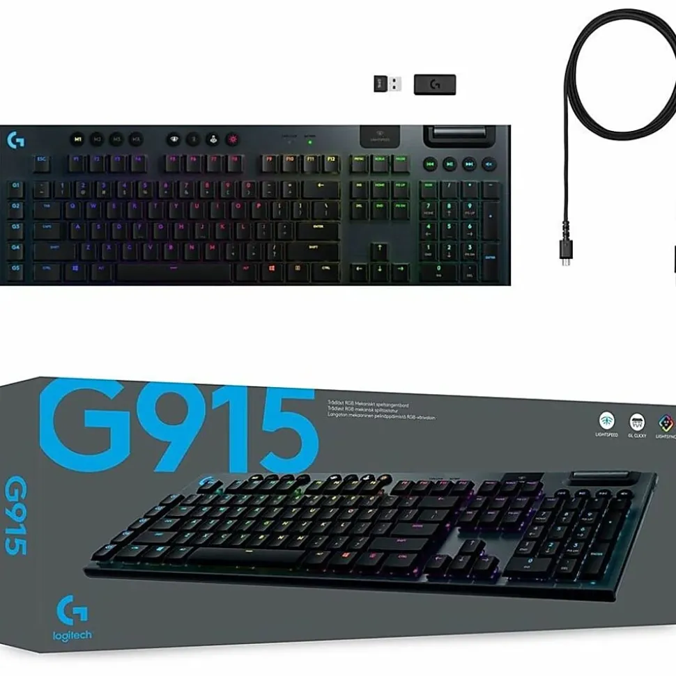 Logitech G915 Lightspeed Wireless RGB Mechanical Gaming Keyboard - Wireless Connectivity - Bluetooth/W - 920009103