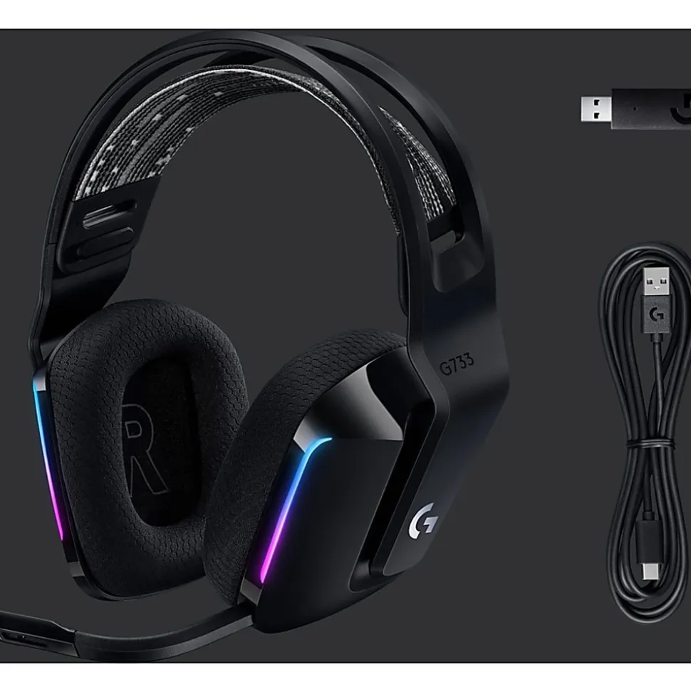 Logitech G733 Lightspeed Wireless RGB Gaming Headset - Stereo - Wireless - 65.6 ft - 5 Kilo Ohm - 20 Hz to 20 kHz - 981000863